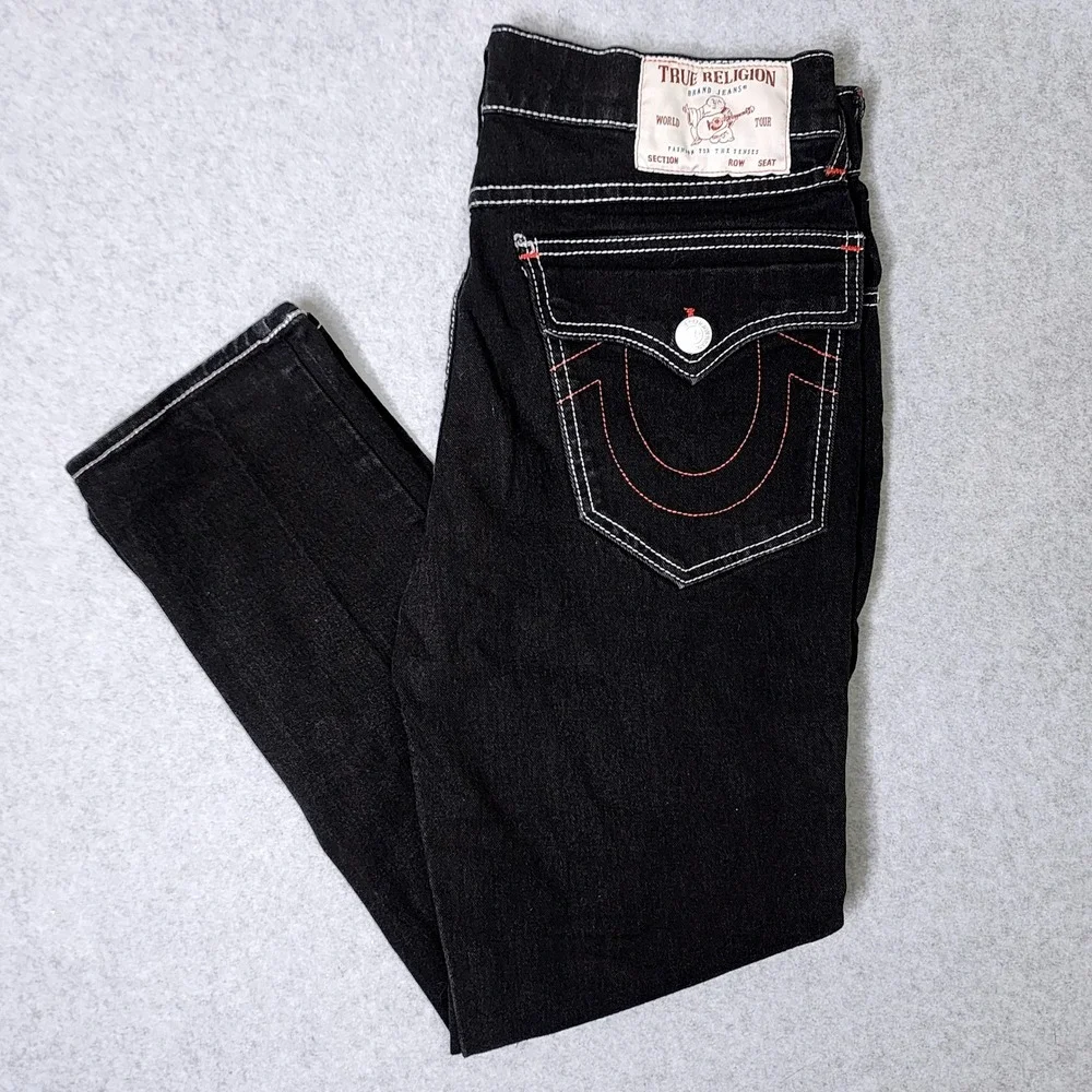True Religion Rocco Relaxed Skinny Jeans Men 32 Black Contrast Stitch Streetwear